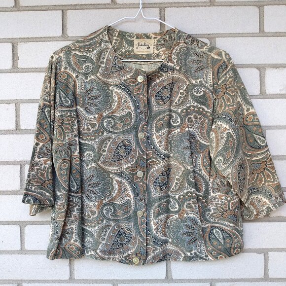 Vintage 60s Bolero Jacket Dress Topper 41"B Paisley Brown Green London Lassie - Picture 10 of 16